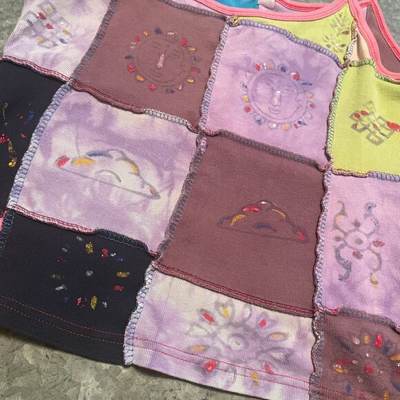 Vintage Y2K Patchwork Spaghetti Strap Tank Top Womens Small Boho Shirt 90s Indie - Picture 2 of 7